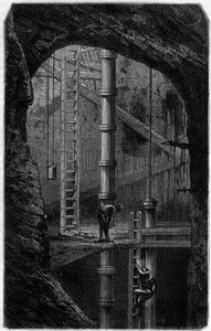 Bergleute in einer Zinnmine in Cornwall, England. Gravur im Journal „La jeunesse“ von Unknown artist