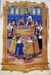 Miniatur aus dem 15. oder 16. Jahrhundert darstellend Ludwig XI. und die Ritter des Ordens vom Heiligen Michael. von Unknown artist