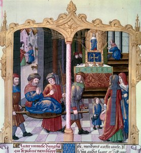 Wunder des heiligen Ludwig: König Ludwig IX. (1214-1270) heilt einen Gelähmten. Miniatur aus einem Manuskript „Das Buch der Taten von Monsignore Saint Louis“ 15. Jahrhundert. Paris, B.N. von Unknown artist