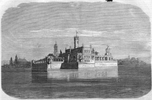 Montfort Schloss am Bodensee in Deutschland. Gravur in „Das Illustrierte Universum“