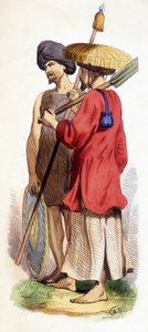 Einheimischer (vietnamesischer Ureinwohner) und cochinesischer Soldat. Vietnam um 1840.