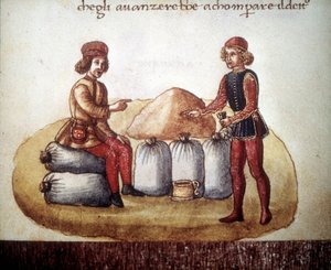 Verhandlung über Getreidepreise. Manuskript aus dem 15. Jahrhundert. Biblioteca Nazionale de Florence
