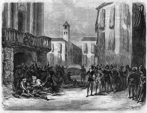 Oper „Romeo et Juliette“ von Jules Barbier (1825-1901) und Michel Carré (1821-1872). Musik von Charles Gounod (1818-1893). Aufführung im Operntheater in Paris. Gravur in „The Illustrious Universe“ von Unknown artist