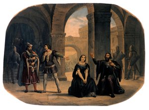 Opernbühne "I vespri siciliani" (Die sizilianische Vesper) komponiert von Giuseppe Verdi. Chromolithographie aus dem späten 19. Jahrhundert