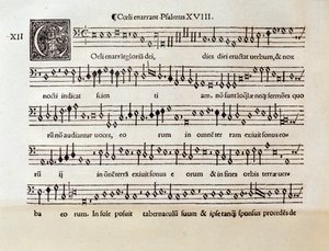 Seite der Partitur von Coeli enarrant Psalm XVIII von Willaert (1538) von Unknown artist