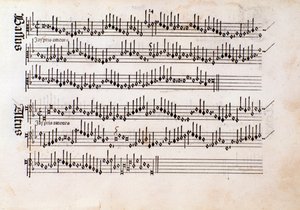 Seite der Partitur von Harmonice Musices Odhecaton von Ottaviano Petrucci (1501) von Unknown artist