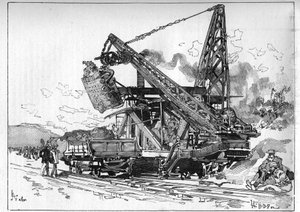 Arbeiten am Panamakanal. Hauptmaschinen: Osgood-Bagger. Gravur in "Le Monde Illustré" von Unknown artist