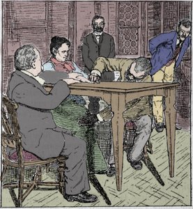 Paranormale Phänomene: Erfahrung des Hebens eines Tisches in Mailand im Jahr 1892 in Anwesenheit des Mediums Eusapia Paladino und Cesare Lombroso (1835-1909) und Charles Richet (1835-1909) von Unknown artist