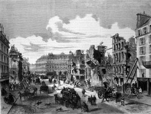 Paris, Abriss der Rue de la Paix für die Eröffnung der Rue de Reaumur. 1868. Gravur aus dem 19. Jahrhundert