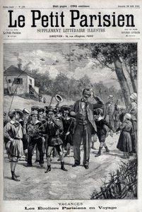 Pariser Schulferien auf einem Ausflug aufs Land. Gravur in „Le Parisien“