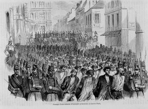 Vorbeiziehen einer Kolonne gefangener Aufständischer durch Paris, Revolution von 1848