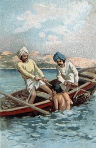 Perlenfischer in Ceylon. Chromolithographie aus dem späten 19. Jahrhundert von Unknown artist