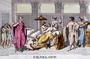 Penelope in seinem Palast. 19. Jahrhundert, Gravur