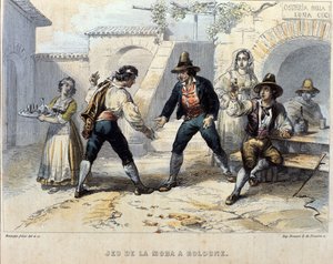Spieler von Würfeln (Morra), italienisches Spiel in einer Osteria (Gasthaus) in Bologna. Anfang des 19. Jahrhunderts von Unknown artist