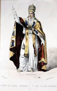 Papst Pius IX. in einem großen Zeremoniengewand - Gravur