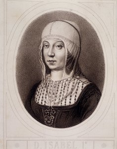 Porträt im Medaillon von Isabella I. der Katholischen von Kastilien - Gravur