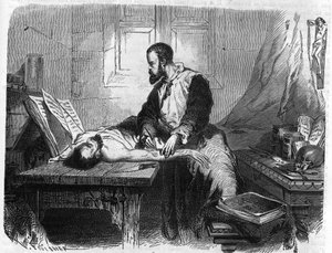 Porträt von André Vésale (1514-1564), niederländischer Anatom (Latein: Andrea Vesalius, Niederländisch: Andries Van Wesel). Gravur von 1866 von Unknown artist