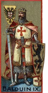 Porträt von Balduin IX. (Baudouin IX. von Flandern) oder (Baudouin VI. von Hennegau), bekannt als Baudouin von Konstantinopel, Kaiser von Konstantinopel von 1204 bis 1205 unter dem Namen Baudouin I. Chromo des späten 19. Jahrhunderts. von Unknown artist