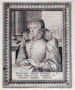 Porträt von Katharina von Medici (Caterina de Medici) (1519-1589), Königin von Frankreich. Kupferstich aus dem 16. Jahrhundert. Pau, Musee Du Chateau von Unknown artist