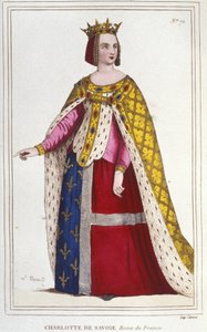 Porträt von Charlotte de Savoy (1445 - 1483), Königin von Frankreich von 1461 bis 1483, Braut von Ludwig XI (der Kluge) im Jahr 1451, Gravur von 1830