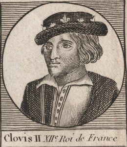 Porträt von Chlodwig II., König der Franken (ca. 633-657) - Chlodwig II. (ca. 634-657), merowingischer fränkischer König von Neustrien und Burgund (639-657) - Gravur aus „Unterricht über die Geschichte Frankreichs“ von Charles Constant Le Tellier 1821