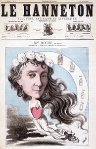 Porträt von Eugénie Doche, die in einem Stück im Vaudeville-Theater von „La Dame aux camélias“, geschrieben von Alexandre Dumas (Sohn) im Jahr 1852, spielt. In Le Hanneton, 23. Januar