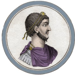 Porträt von Flavius Claudius Julianus (331-363), genannt Julian der Abtrünnige, auch Julian der Philosoph oder Julian II. oder Julian der Kaiser. Gravur des 19. Jahrhunderts von Unknown artist