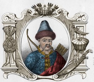 Porträt des mongolischen Monarchen Timur (Tamerlan) (1336-1405) - Tamerlan (1336-1405) (oder Timur Lang, „Timur der Lahme“) Gravur von 1861