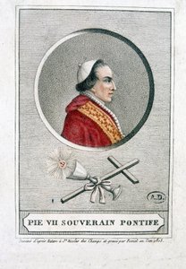 Porträt von Pius VII. (1742 - 1823) im Medaillon - Gravur