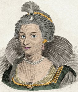 Porträt von Königin Anne von Dänemark, Königin von England (1574-1619), Ehefrau von König James I. von England (1566-1625). Gravur des 19. Jahrhunderts