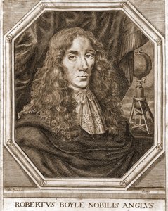 Porträt von Robert Boyle (1627 - 1691), irischer Physiker und Chemiker.
