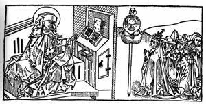 Porträt der Heiligen Brigitte von Schweden (1103 - 1373). Gravur aus „Leben der Heiligen - sommerteil“ (Das Buch der Heiligen) von Jacobus (James) von Voragine (1228-1298). Lübeck 1488 von Unknown artist