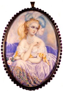 Porträt der Gräfin von Castiglione (1837-1899) (Virginia Elisabetta Luisa Carlotta Antonietta Teresa Maria Oldoini). Miniatur auf Elfenbein. von Unknown artist