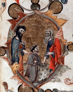 Porträt des italienischen Dichters Dante Alighieri mit Virgil und Charon, in der Göttlichen Komödie - Miniatur