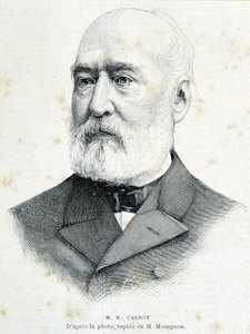 Porträt des französischen Politikers Lazare Hippolyte Carnot (1801 - 1888). Gravur nach einem Foto von Mourgeon
