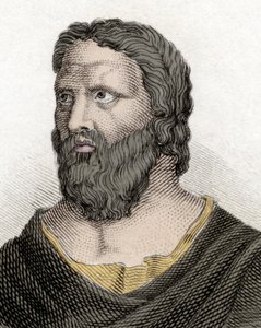 Porträt des griechischen Philosophen Heraklit von Ephesos (576-480 v. Chr.) (Heraclitus von Ephesus). Gravur des 19. Jahrhunderts.