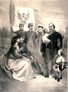 Porträt des italienischen Patrioten und Helden des Risorgimento Giuseppe Garibaldi mit seinen Kindern