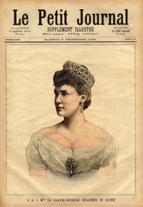 Porträt der Großherzogin Vladimir von Russland, geboren 1854, Prinzessin Maria von Mecklenburg-Schwerin und 1874 verheiratet mit dem jüngeren Bruder des Zaren, Großherzog Vladimir Alexandrowitsch Romanow (1847-1909). Gravur in „Le petit“