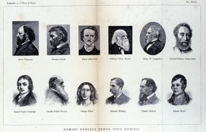Porträts verschiedener Genies. Studie erschienen in „Der geniale Mensch“ von Cesare Lombroso (1835-1909)