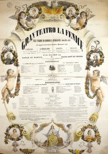 Plakat für die Aufführung der Oper „Aida“ des italienischen Komponisten Giuseppe Verdi (1813-1901) für die Aufführung im Theater La Fenice in Venedig 1843-1844