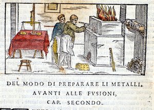 Vorbereitung von Metall zum Schmelzen - in „Pirotechnia“ von Biringuccio von Unknown artist