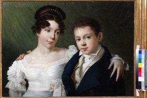 Prinz Albert (1809-1872) und seine Schwester Prinzessin Alexandrine (1803-1892) von Preußen von Anonym. Öl auf Leinwand, Ende der 1810er Jahre. Staatliches Museum A.S. Puschkin, Moskau