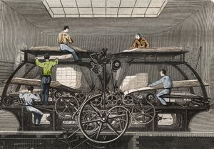 Druckerpresse: Druckerpresse der Zeitung „Le Siecle“ in Paris. Gravur von 1857 in „Le Musee Des Sciences“ von Unknown artist
