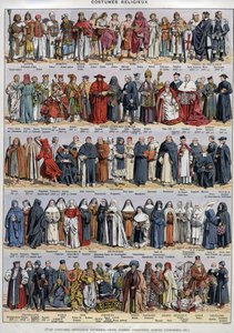 Religiöse Kostüme - von der Antike bis zum 20. Jahrhundert - Römisch-katholische Kirche und andere Religionen - Religiös - Tafel des Larousse Universal um 1920
