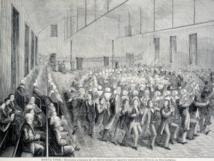 Religiöse Prozession der Shaker in New York. Illustration aus dem 19. Jahrhundert.
