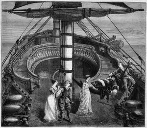 Aufführung einer komischen Oper: „La créole“ von Albert Millaud und Jacques Offenbach. Dritter Akt. Gravur in „The Universe illustrious“
