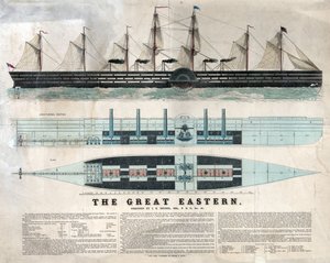 Darstellung des britischen Schiffs Great Eastern, des ersten Riesenliners, eingeweiht 1858, entworfen von Isambard Kingdom Brunel