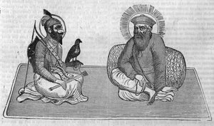 Darstellung der Gründer des Sikhismus (oder Sikh-Religion): Guru Nanak (1469-1539) und Guru Gobind Singh (1666-1708). In „Le magazin picturesque“ 1836 von Unknown artist