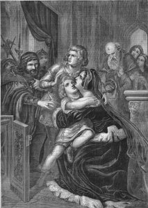 Richard III., König von England, entführt die Kinder seines Bruders Edward IV. (1452-1485) von ihrer Mutter. Gravur von 1860 nach dem Gemälde von Stilke