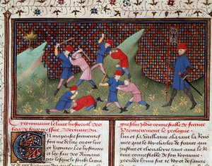 Roman von Ogier dem Dänen: der Kampf mit der Hand und mit dem Stock Miniatur aus „Chronik von Bertrand du Guesclin“ (Ms 490) von Unknown artist